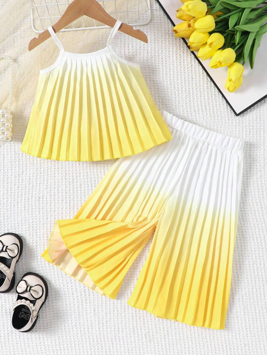 Elladie kids Đứa bé gái Bóng Xếp li Giải trí Cami ngọn Và Quần ống rộng - Màu vàng - Xem 1