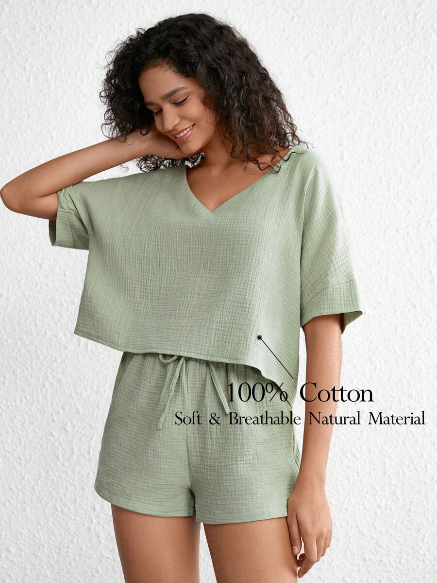 Top homewear de hombros caídos unicolor