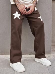 Manfinity LEGND Loose Men's Star Printed Baggy Jeans - Coffee Brown - View 5