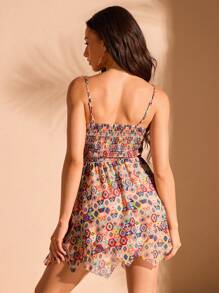 Forever 21 Geometric Pattern Printed Asymmetric Hem Spaghetti Strap Dress, Perfect For Vacation - Khaki - View 2