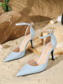 On feet& in love 女士时尚优雅尖头系带镂空高跟鞋，适合搭配礼服和婚礼 - 藍色 - 查看 5
