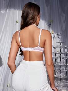 SHEIN 网眼对比和花卉印花文胸，内衣 - 粉色 - 查看 2