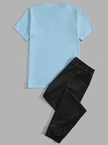 Manfinity VCAY Men's Knitted Bird Printed Short Sleeve Top And Pants Set - Blue - View 2