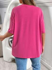 SHEIN LUNE 休闲简约卡通女孩印花圆领宽松大码女式 T 恤，夏季