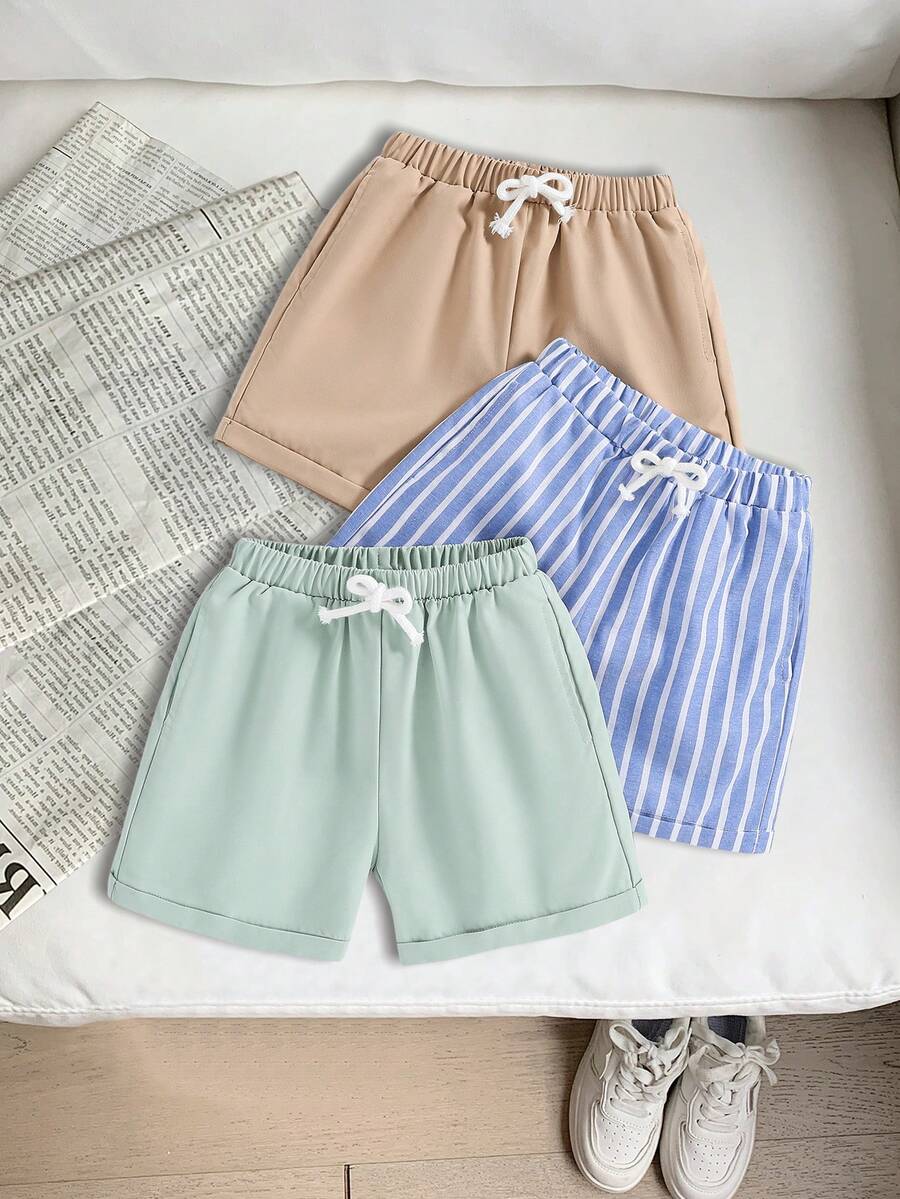 SHEIN 3 cái/bộ Chàng trai trẻ Giải trí & Thể thao Phong cách Lỏng lẻo Màu Khaki Quần short , Xanh & Trắng Sọc Quần short , Màu xanh lá Thích hợp Đối với Mặc hàng ngày , Trường học , Du lịch , Thể thao , Mùa Xuân & Mùa hè - Nhiều màu - Xem 1