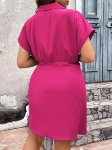 Vionelle 大碼蝙蝠袖側打結圍裹式洋裝