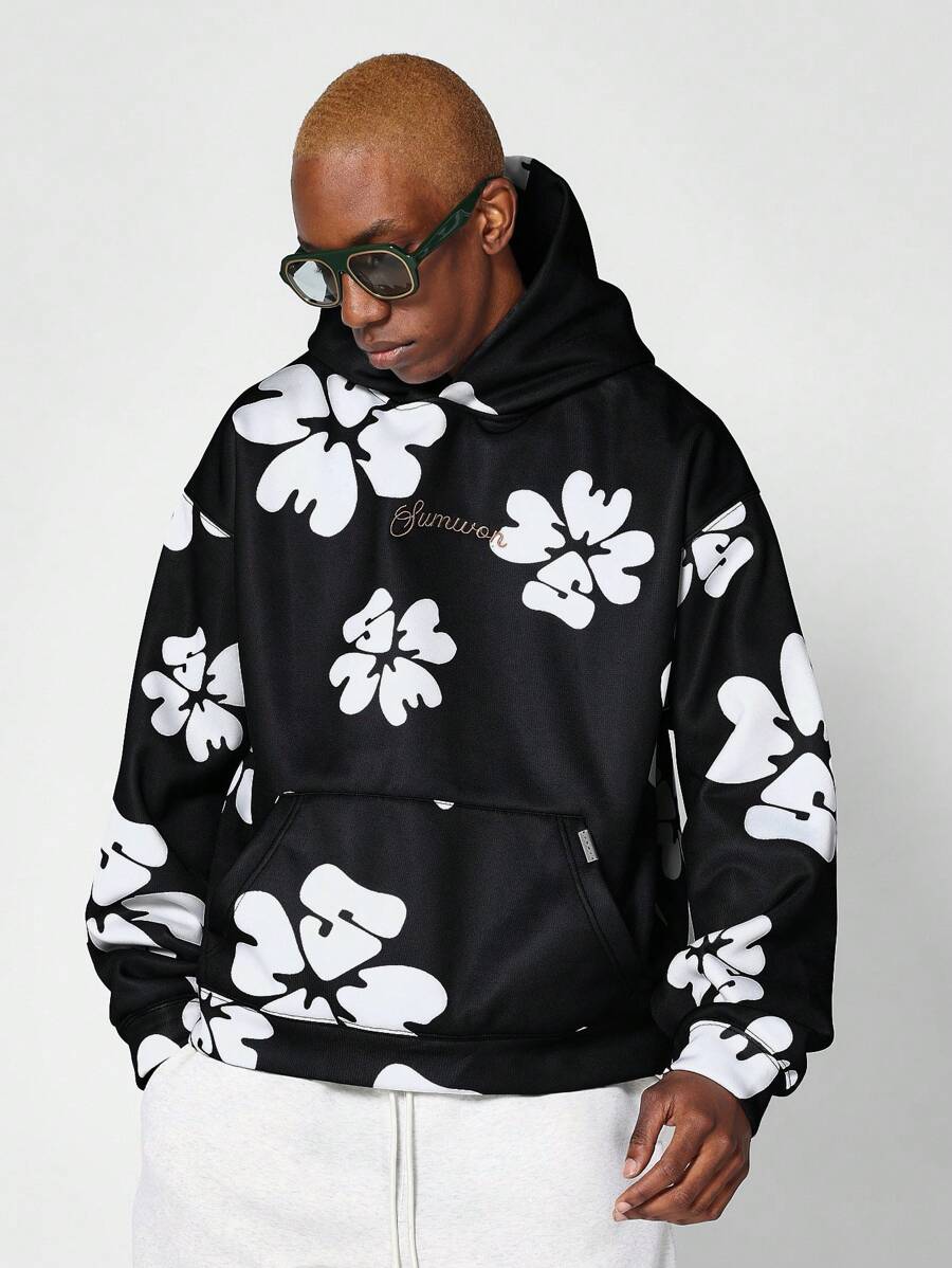 SUMWON Overhead Hoodie With All Over Print - Black - View 1