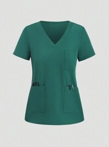 SHEIN Unity 女性v領短袖多口袋上衣和褲子套裝