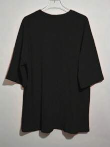 INAWLY Conjunto de 2 piezas de talla grande para mujer, de color liso y sencillo - Negro - Ver 2