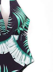 SHEIN Swim Summer 2pcs Women's Vacation Style Plant Printed One-Piece Swimsuit