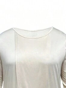 SHEIN LUNE Plus Size Women's Solid Color Round Neck Split Hem Top And Pants Two Pieces Set - Apricot - View 4