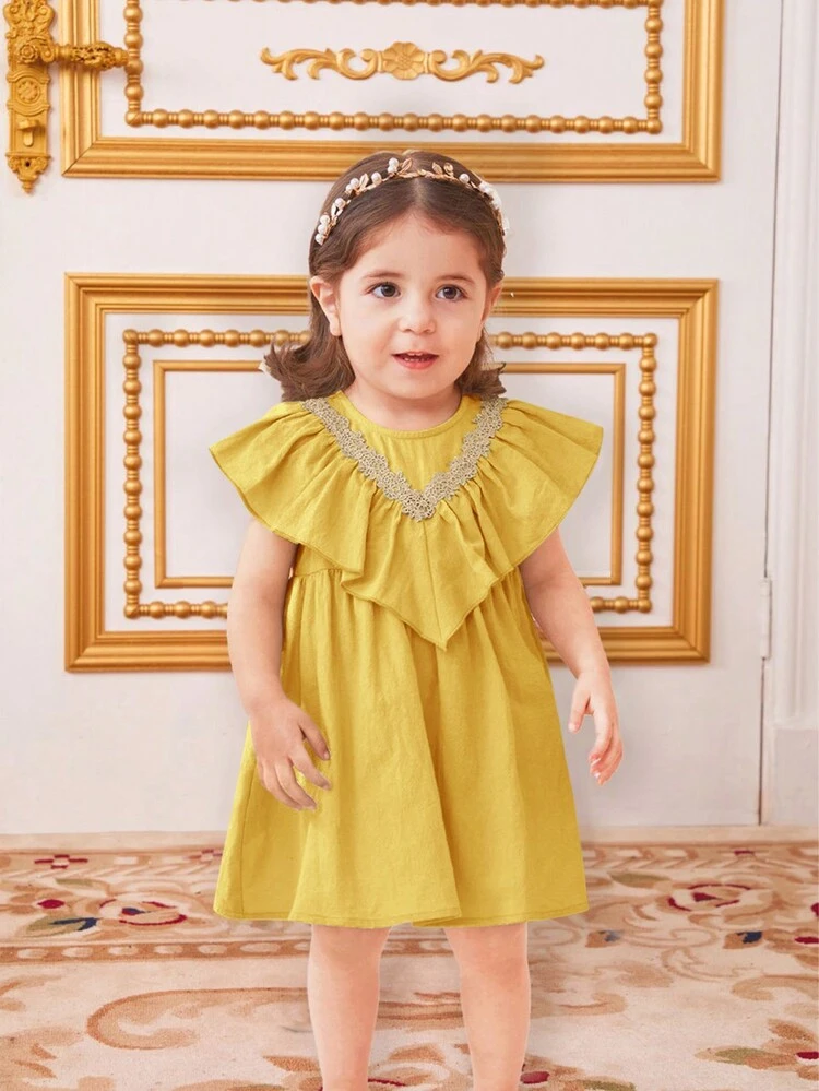 Baby Girl Casual Solid Color Ruffle Hem Sleeveless Loose Dress