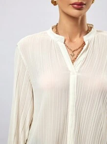 Aveloria Chiffon Crushed Notch Collar Casual Shirt Fall Cloth For Women