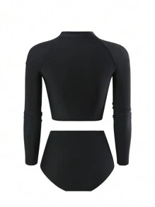 Swim SPRTY Của phụ nữ Có khóa kéo Mặt trước Raglan Tay áo dài Bikini 2 cái/bộ - màu đen - Xem 7