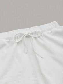 素色腰部抽繩休閒短褲