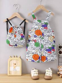 SHEIN Young Boy Cute Cartoon Printed Jumpsuit With Backpack For Summer - Multicolor - View 2