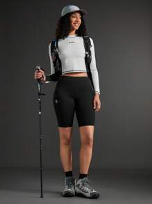 In My Nature 女士立領字母印花長拉幫袖戶外T恤 - 灰色 - 查看 6