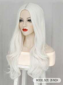 White Wigs for Women 26 Inches Long White Wig Synthetic Wig Middle Part Natural Looking White Wavy Wig for Daily Use Halloween Cosplay Wig