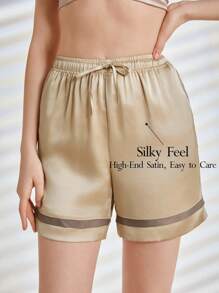 Ocili Leisure Contrasted Drawstring Waist Pajama Shorts - Apricot - View 1