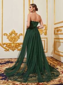 Split Thigh Mesh Tube Dress - Green - View 3