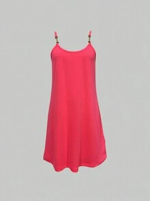 SHEIN LUNE Casual Solid Colored Dress With Buckle Decorated Spaghetti Straps For Women - Pink - View 3