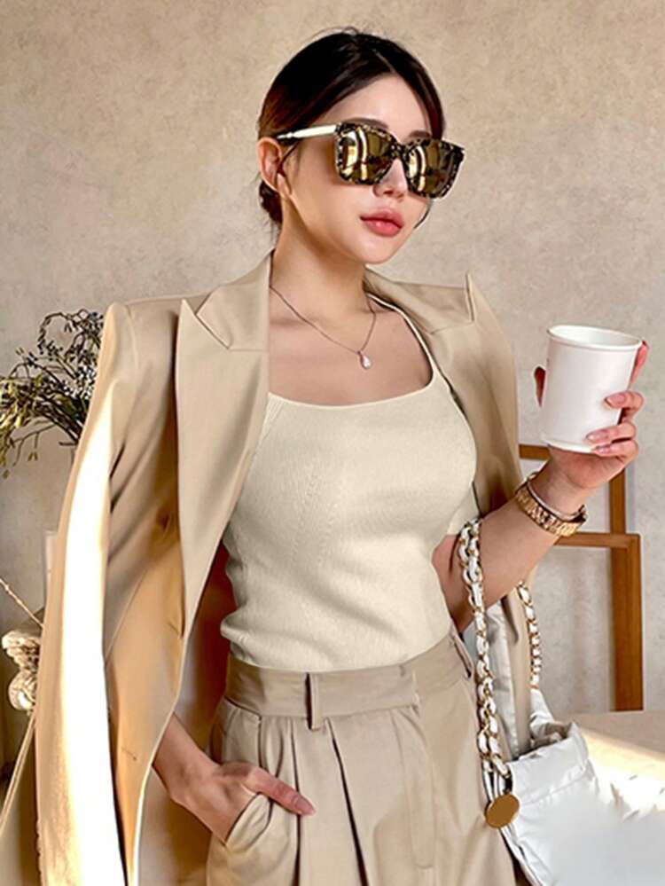 Women's Tight-Fitting Deformation Square Neck Knitwear Summer,Back To School Clothes