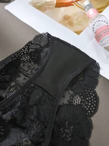 3入組花邊繫帶簡約女性內衣 - 黑色 - 查看 3