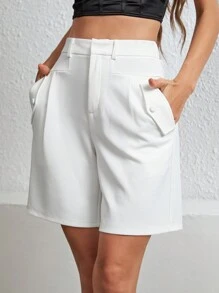 Firerie Shorts de mujer con pliegues y bolsillos unicolor de cintura alta