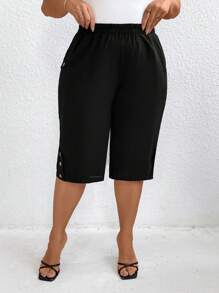 EMERY ROSE Plus Size Elastic Waist Slant Pocket Capri Pants - Black - View 4