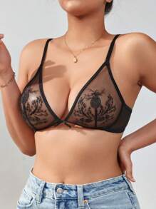 Charlaine Charlaine Sujetador lencero de malla con estampado floral para mujeres