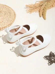 Scarpe Da Ballo Piatte E Comode Per Bambini Con Cinturini Incrociati Elastici, Colore Bianco - Bianco - Visualizzare 4