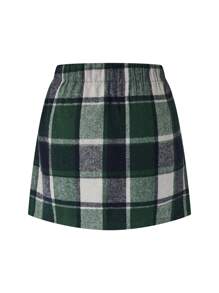 SHEIN LUNE 加大碼格紋側開叉裙 - 墨綠色 - 查看 2