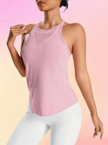 Gameset SHEIN Sport Áo ba lỗ thể thao cổ tròn màu trơn dành cho nữ - Bụi hồng - Xem 5