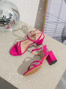 Round Toe Sexy Elegant Versatile Strap Fuchsia Women High Heel Sandals - Hot Pink - View 6