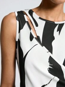 Maija Women's Sleeveless Round Neck Printed Dress - Black and White - View 6