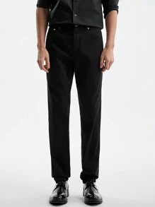 AKNOTIC Business Casual Cotton Stretch Slim Fit Woven Straight Pants - Black - View 10