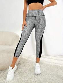 Pantalones Cortos De Yoga De Malla Contrastante, Leggings Deportivos Cortos De Cintura Alta Y Ajuste Delgado Para Mujeres, Ropa Deportiva Femenina - Negro - Ver 5