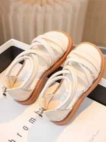 1雙女童時尚羅馬風格涼鞋,軟質防滑鞋底,舒適休閒鞋,適用於家庭、海灘和假日