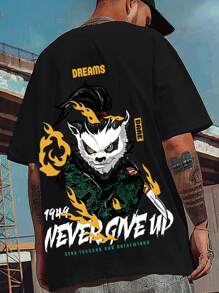 Manfinity Homme 男士大码卡通和字母圖案T恤 - 黑色 - 查看 1