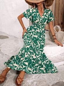 Breezaya Robe Enveloppante À Imprimé Feuille Pour Femmes
