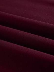 INAWLY Solid Color Round Neck Loose Drop Shoulder Sweatshirt And Ribbed Hem Jogger Pants - Burgundy - View 4