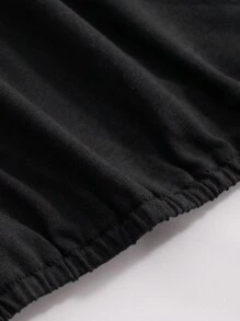 DAZY 女士斜肩短袖T恤夏季，女士短款上衣，露肩上衣 - 黑色 - 查看 4