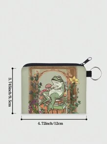 ROMWE Fairycore 綠色青蛙印花可攜式拉鍊包,適用於節日禮物的女士零錢袋 - 彩色 - 查看 4