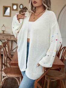 SHEIN LUNE Áo khoác cardigan thả vai cỡ lớn cho mùa đông - Màu be - Xem 4