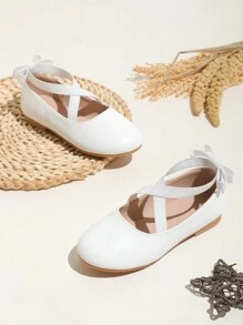 Scarpe Da Ballo Piatte E Comode Per Bambini Con Cinturini Incrociati Elastici, Colore Bianco - Bianco - Visualizzare 1