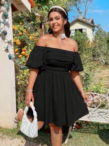 Dreamara فستان بلوزة أوفر شولدر بحجم كبير وتنورة مجمعة