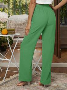 SHEIN LUNE Của phụ nữ Màu thuần Eo đàn hồi Quần ống rộng - màu xanh lá - Xem 2