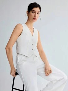 BizChic Ladies' Single-Breasted Suit Vest Set In Fall/Winter - White - View 3