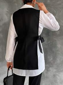 SHEIN Tall Tall Size Bow Sleeveless Coat & Puff Sleeves Shirt - Multicolor - View 2