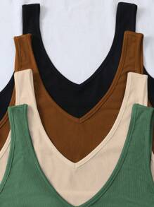 Calvaya 大尺碼純色v領修身背心 - 彩色 - 查看 5